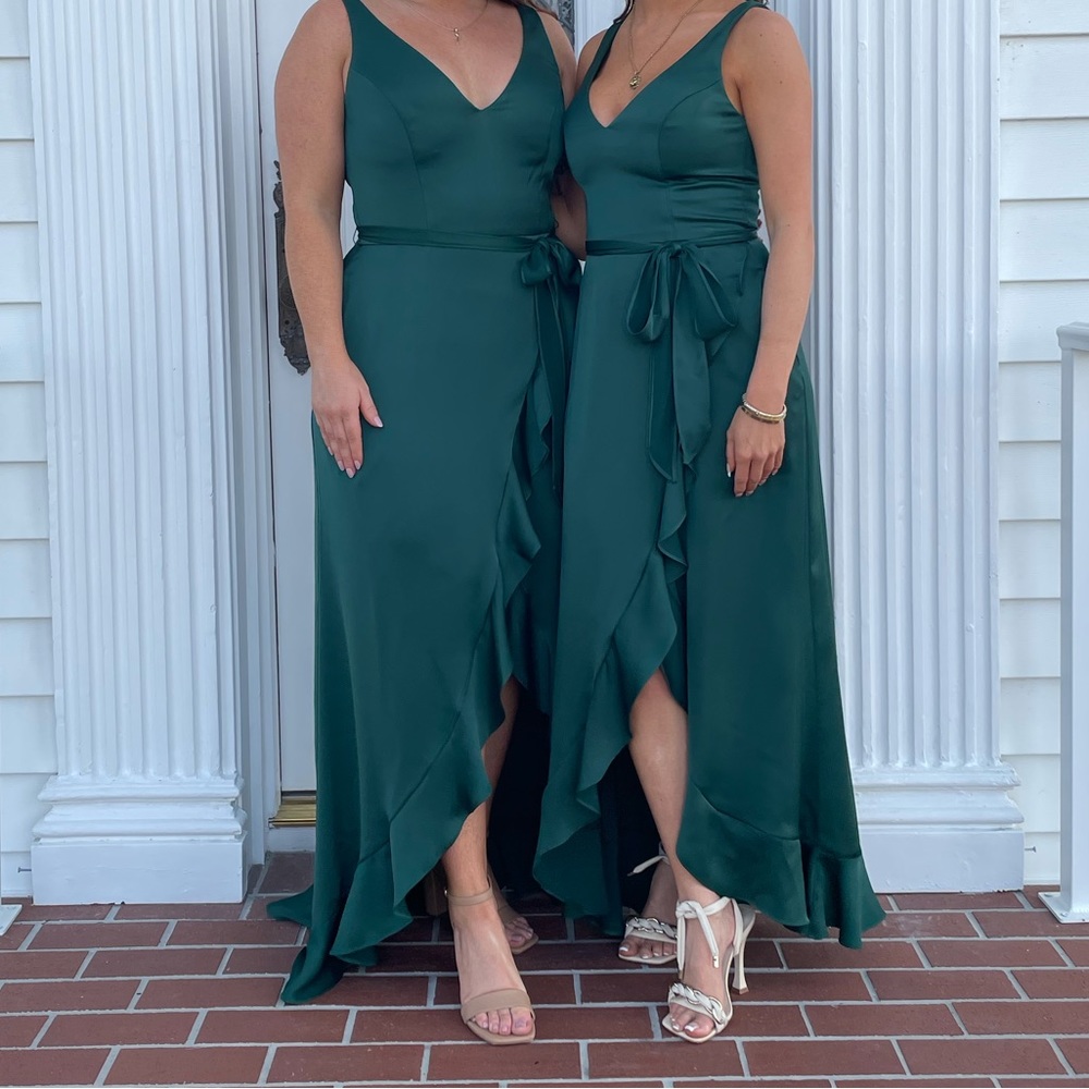 Davids Bridal - CREPE SATIN RUFFLE HIGH-LOW BRIDESMAID DRESS

F20378